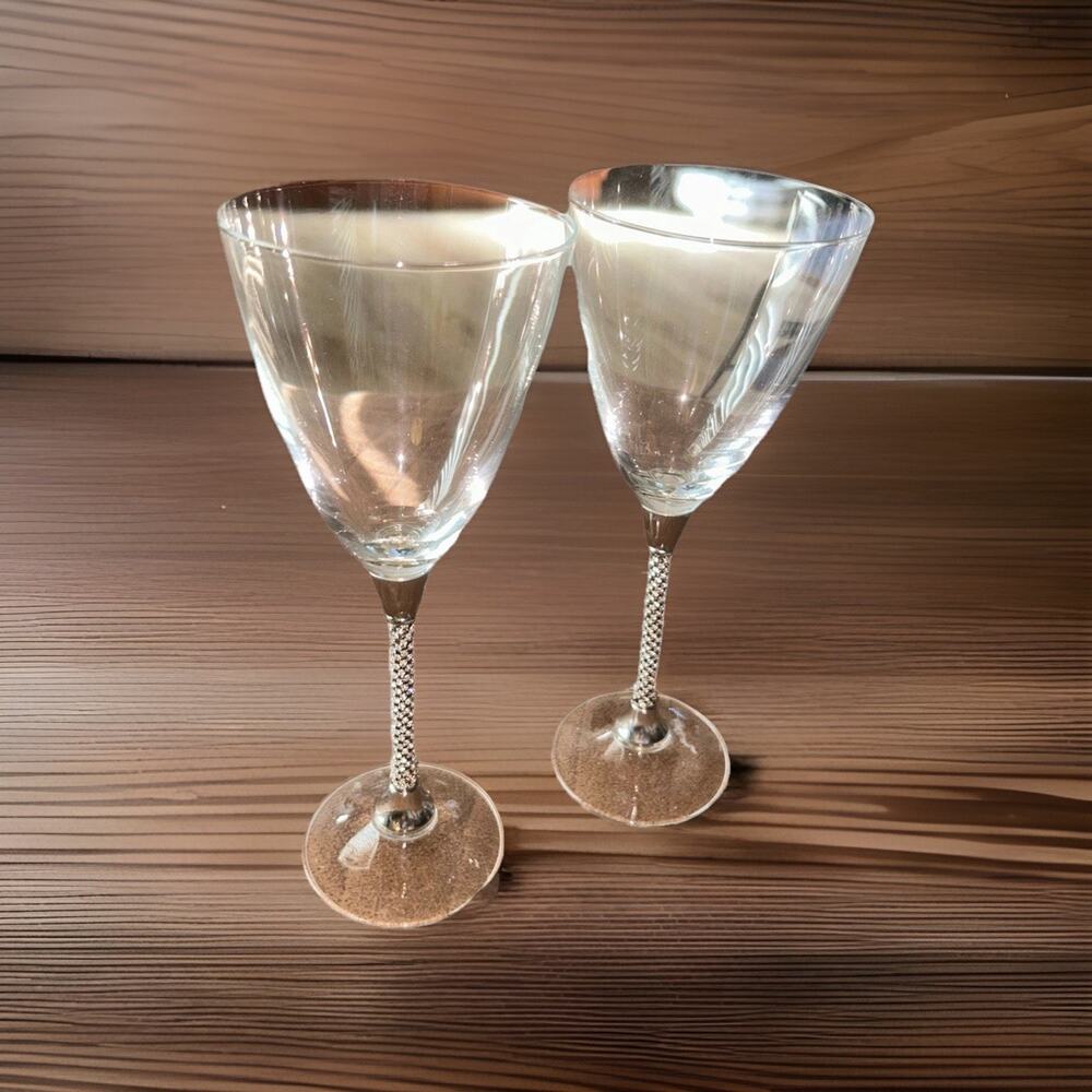 Diamond Stemmed Wine Glasses 2 Wedding Bride Groom Holiday Cocktail Heavy